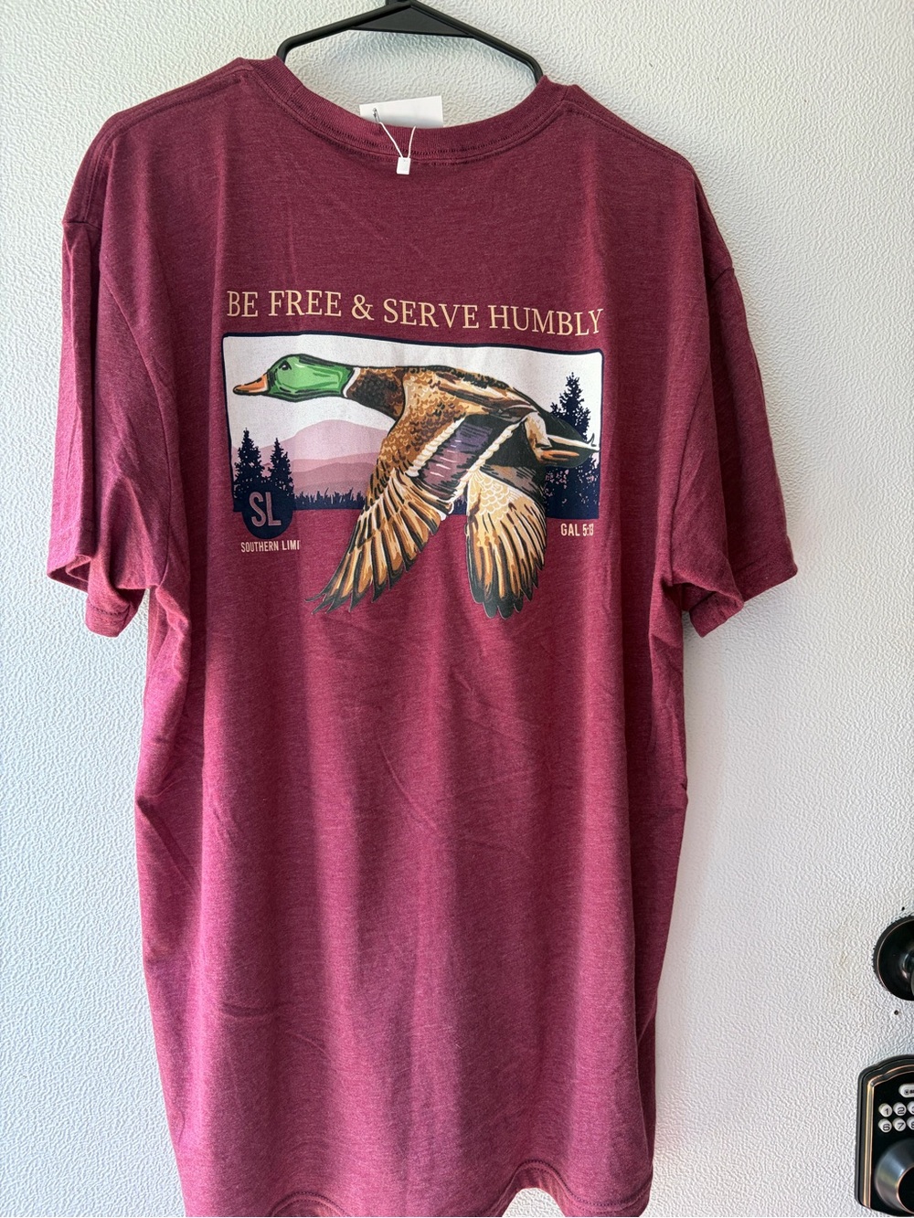 Burgundy Duck Graphic Tee - Be Free & Serve Humbly